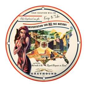 Vintage 8" Greyhound Porcelain Sign - Unique Decor for Collectors & Travel Enthusiasts