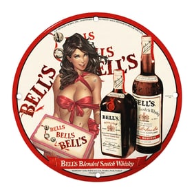 Rare Unique 8" Porcelain Bell's Blended Scotch Whisky Sign - Vintage Design Collectible