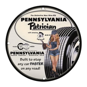 Unique 8" Porcelain Sign - Vintage Pennsylvania Patrician Tire Design for Collectors