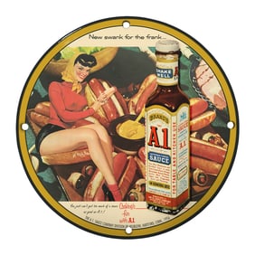 Rare 8" Porcelain Sign Featuring Vintage A1 Sauce Design ? Collectible Kitchen Decor