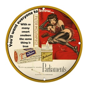 Unique 8" Vintage Porcelain Sign: Filter Mouthpiece & Smoking Culture Art