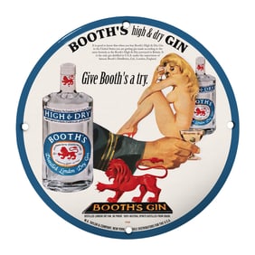 Rare Vintage 8" Booth's High & Dry Gin Porcelain Sign ? Unique Bar Decor for Collectors