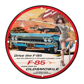 Rare Unique Design 8" Porcelain Sign - Vintage Oldsmobile F-85 Art Collector's Item