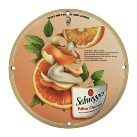 Rare 8-inch Schweppes Bitter Orange Porcelain Sign - Unique Vintage Collectible