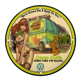 Unique 8-Inch Vintage Porcelain Sign: 'Mystery Machine' Themed Collectible Art