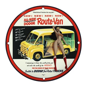 Rare 8" Vintage Dodge Route-Van Porcelain Sign - Unique Retro Decor for Collectors