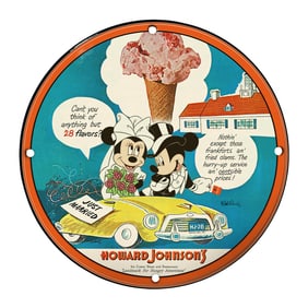 Rare Vintage 8" Howard Johnson's Porcelain Sign Featuring Iconic Disney Characters