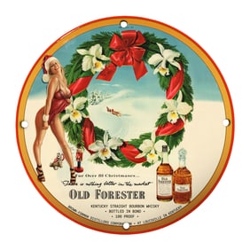 Rare Vintage 8" Old Forester Porcelain Sign - Unique Holiday Collectible