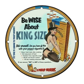 Authentic 8" Porcelain Sign - Vintage Philip Morris King Size Cigarettes Art Deco Design