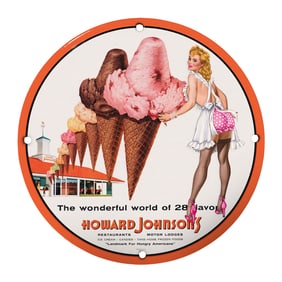 Rare Vintage 8" Porcelain Howard Johnson's Ice Cream Sign - Unique Collector's Item
