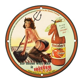 Unique 8-Inch Porcelain Sign Featuring Vintage Snider's Hotter Catsup Design