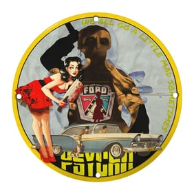 Unique 8" Porcelain Sign ? Retro Ford Design with Psychotic Flair