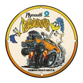 Exclusive 8" Vintage Plymouth Roadrunner Porcelain Sign ? Collectible Car Memorabilia