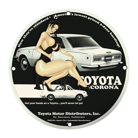 Rare Vintage 8" Porcelain Sign - Stunning Toyota Corona Artwork for Collectors