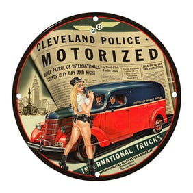 Rare 8" Porcelain Sign Featuring Vintage Cleveland Police Mobile Patrol Design