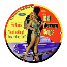 Rare 1949 Mercury Coupe Porcelain Sign: Stunning Vintage Design for Collectors