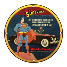Rare Unique 8" Vintage Porcelain Superhero Sign ? Nash-Healey Sports Car