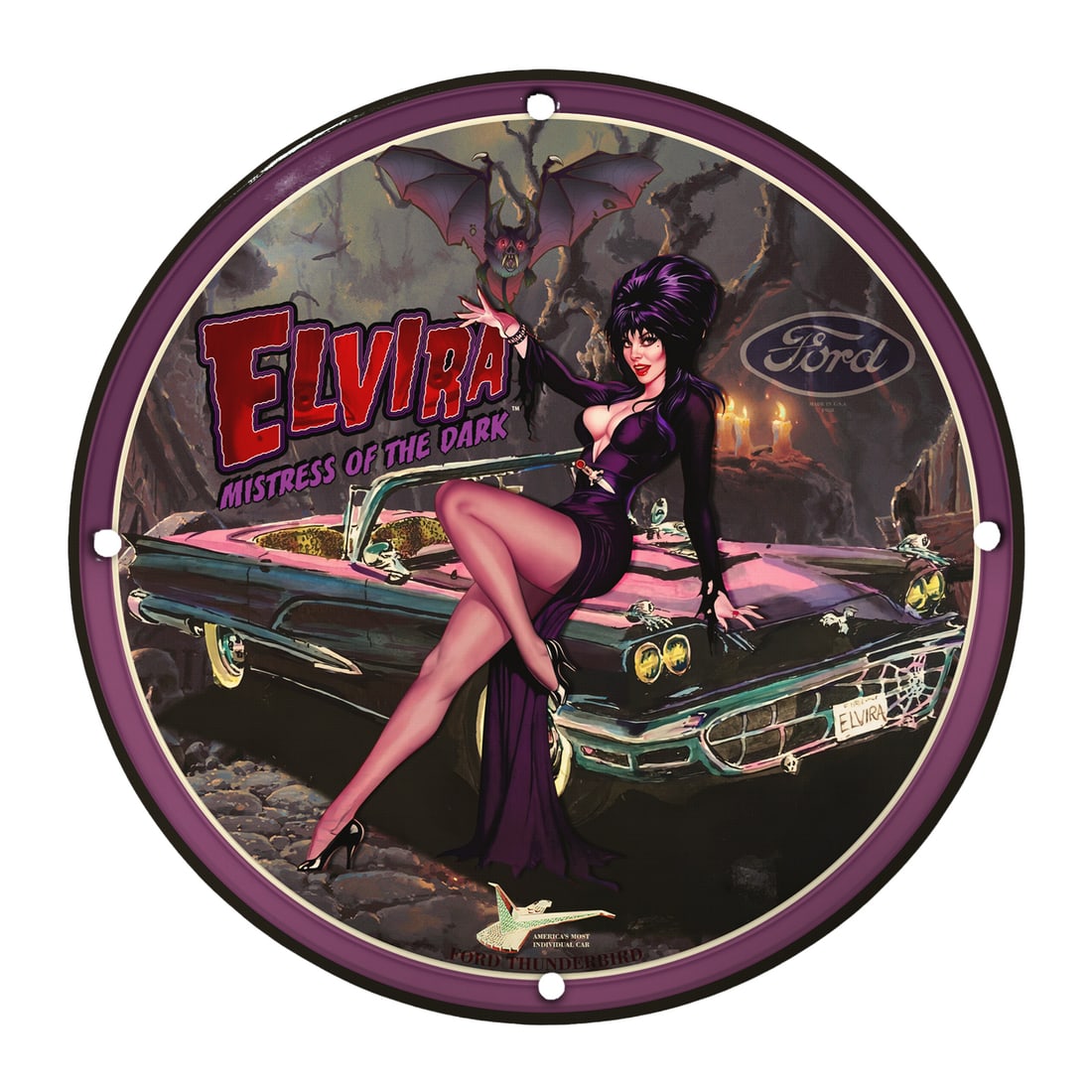 Rare 8" Elvira Mistress of the Dark Porcelain Sign - Unique Collectible Art: This striking 8-inch porcelain sign featuring Elvira, Mistress of the Dark, is an extraordinary piece of pop culture memorabilia that every collector will cherish. Crafted with meticulous attention to