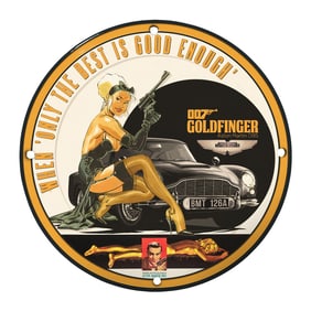 One-of-a-Kind 8" Porcelain Sign Featuring Iconic Goldfinger Art for Collectors