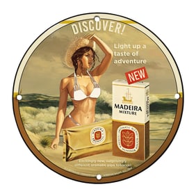 Rare Vintage 8" Porcelain Sign - Discover the Adventure of Madeira Mixture Tobacco