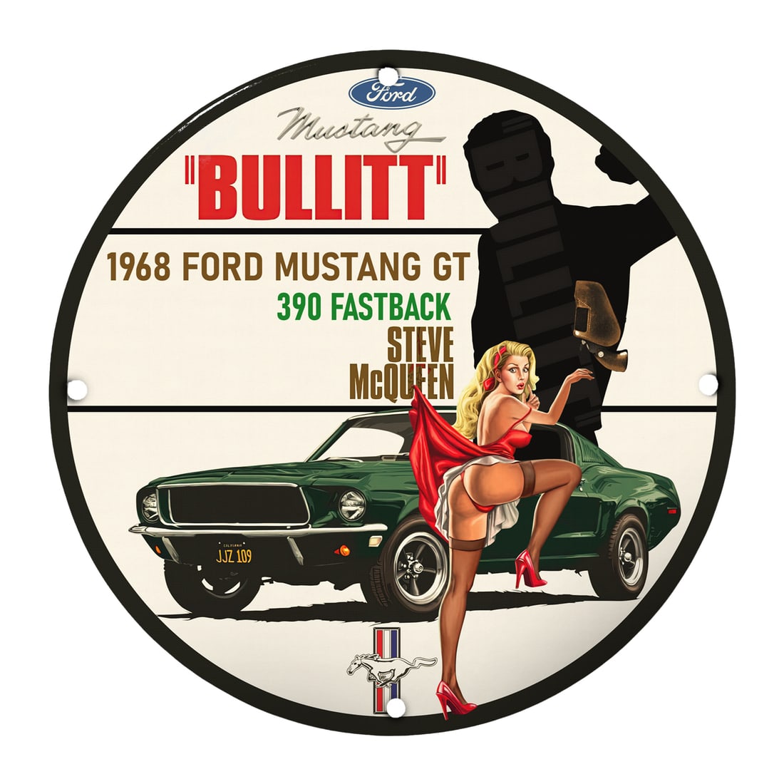 Unique 1968 Ford Mustang Bullitt Porcelain Sign - Iconic Vintage Design for Collectors (1 of 1)