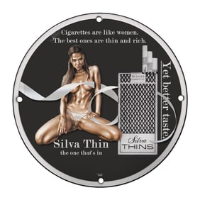 Unique 8" Vintage Porcelain Sign Featuring Silva Thin Cigarettes - Rare Collectible