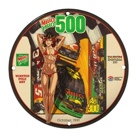 Unique 8-Inch Porcelain Sign - Mello Yello 500 Collectible - Vintage Racing Artwork