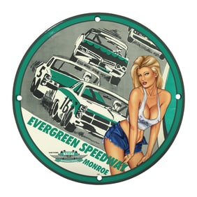 Unique 8" Porcelain Sign ? Evergreen Speedway Racing Themed Art for Enthusiasts