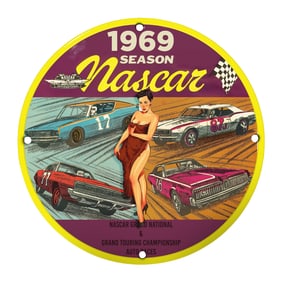 Unique 1969 NASCAR Season Porcelain Sign - Vintage Racing Artwork Collectible