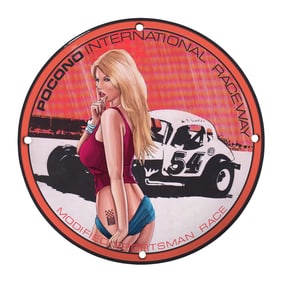 Unique 8" Porcelain Sign - Pocono International Raceway - Vintage Racing Artwork