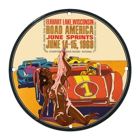 Unique 8" Porcelain Sign: Elkhart Lake Road America June Sprints 1969