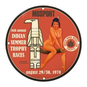 Rare Unique 8" Porcelain Sign - 16th Annual Indian Summer Trophy Races 1970