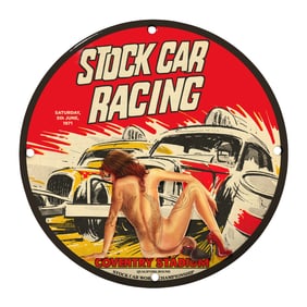Rare Vintage 8" Porcelain Sign - Stock Car Racing at Coventry Stadium, 1971