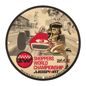 Unique 8" Vintage Porcelain Sign: Shoppers World Championship at Mosport