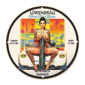 Rare 1986 L?wenbr?u Grand Prix of Miami Porcelain Sign - Unique Design for Collectors