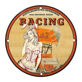 Rare Unique Design 8" Vintage Porcelain Racing Sign - Battleground Speedway 1986