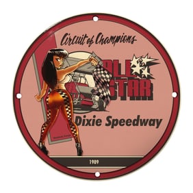 Rare 8" Porcelain Sign Featuring All-Star Racing at Dixie Speedway - Vintage Style Collectible