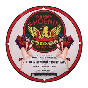 Rare Unique Design 8" Porcelain Sign - Derby Phoenix M.C.C. Vintage Collectible