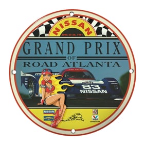 Rare 8" Porcelain Sign - Nissan Grand Prix of Road Atlanta 1991 - Unique Racing Memorabilia