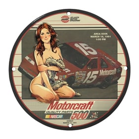 Rare Unique Design 8" Porcelain Sign - Vintage Motorcraft 500 NASCAR Collectible