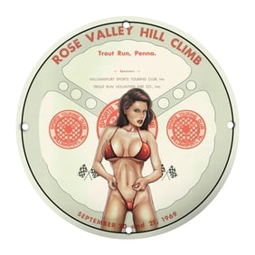 Unique 8" Porcelain Sign - Rare Vintage Rose Valley Hill Climb Collectible