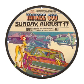 Vintage 8" Porcelain Sign - Yankee 600 Race Day - Michigan International Speedway Art