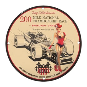 Rare Vintage 8" Porcelain Sign for 200 Mile National Championship Race - Unique Collectible