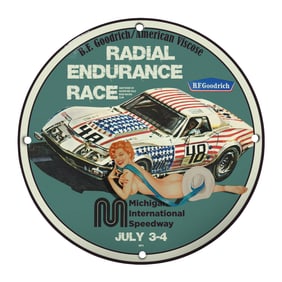 Rare 8" Vintage Porcelain Sign for B.F. Goodrich Radial Endurance Race - Unique Collectible