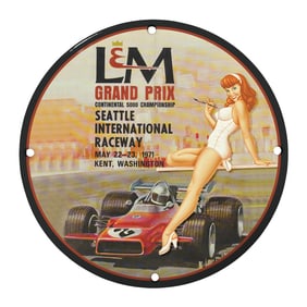 Rare 8" Porcelain Sign - 1971 L&M Grand Prix Seattle International Raceway Collectible