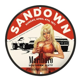 Exquisite 8" Porcelain Sign - Vintage Sandown Race Championship Memorabilia