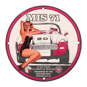 Unique Vintage 8" Porcelain Sign - MIS 71 Racing Art - Marv Thomson National Races