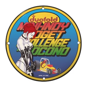 Rare Unique Design 8" Porcelain Sign - Mini-Indy Budget Challenge Pocono 1986
