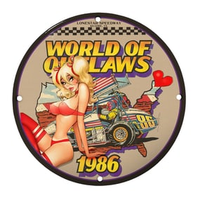 Rare 8" Unique Porcelain Sign: World of Outlaws 1986 - Vintage Racing Memorabilia