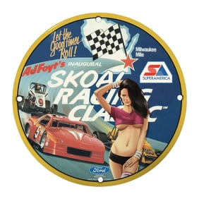 Unique 8" Vintage Porcelain Sign - AJ Foyt's Inaugural Skoal Racing Classic